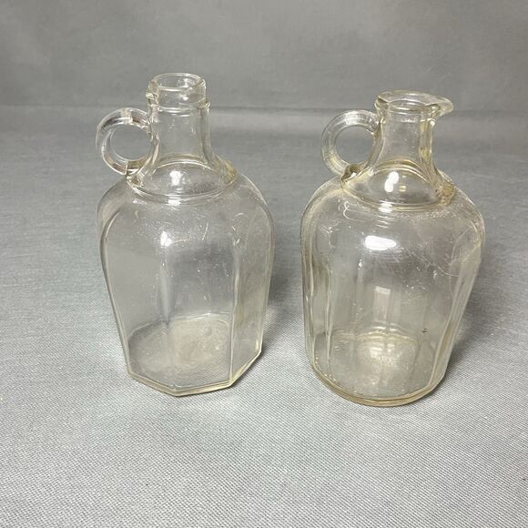 LOT 2 Vintage Glass Jugs Syrup Bottle w/Pour Spout & Handle-Paneled Glass-UV - Picture 6 of 15